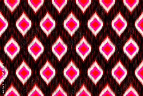 A vibrant geometric pattern featuring pink and white diamonds on a dark background, creating a striking visual effect.