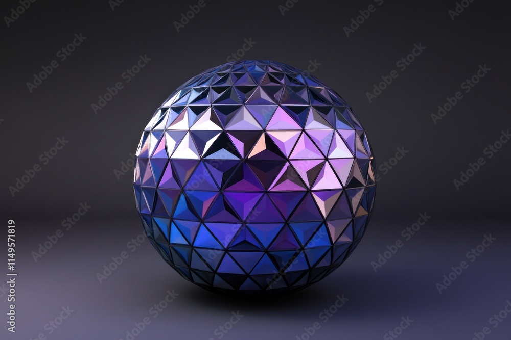 Geometric sphere with iridescent triangular facets. Geometric sphere with iridescent triangular facets.