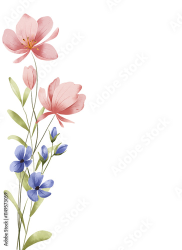 Wallpaper Mural Watercolor flowers, floral background, frame, border for greeting card, invitation, poster and other printing design. Isolated on white background. Hand drawing. Torontodigital.ca