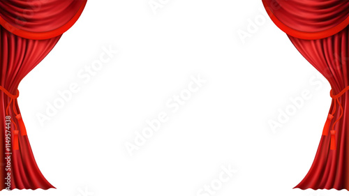 Red curtains realistic illustration.Theater fabric silk decoration for movie cinema or opera hall. Curtains and draperies interior decoration object for theater stage and new year chinese