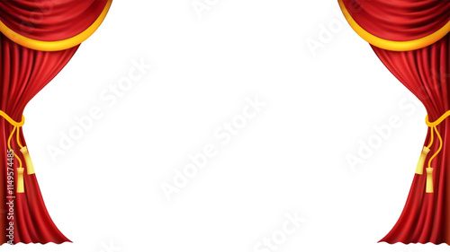 Red curtains realistic illustration.Theater fabric silk decoration for movie cinema or opera hall. Curtains and draperies interior decoration object for theater stage and new year chinese