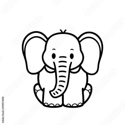 Cute Baby Elephant Line Art - Simple Animal Drawing for Children Coloring Book photo