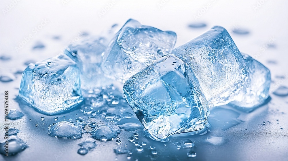 Close-up of Melting Ice Cubes: Cold, Refreshing Texture
