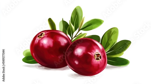  Isolated Cranberry Illustration on White, Fresh and Healthy Holiday Berry, Symbol of Thanksgiving and Festive Season