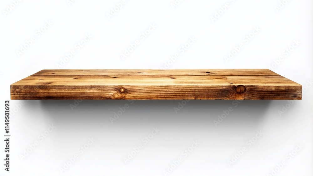 Rustic Wooden Shelf Isolated on White Background - Perfect for Mockups & Design Projects Rustic Wooden Shelf Isolated on White Background - Perfect for Mockups & Design Projects