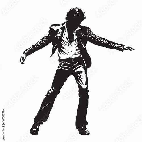 Disco man dancing silhouette Vector illustration isolated on white background.