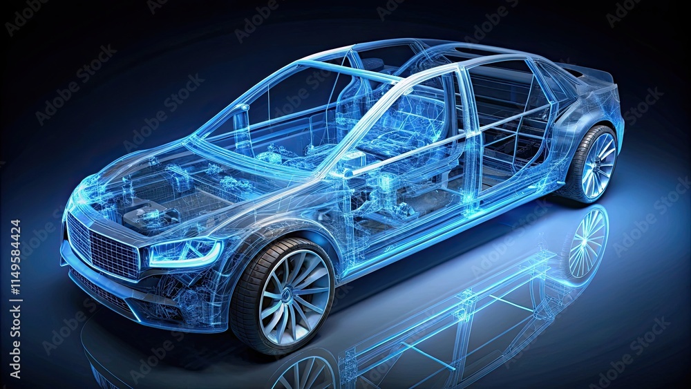 Naklejka premium Electric Vehicle Wireframe Chassis, wireframe body, , electric vehicle
