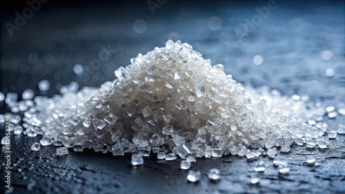 Granules of refined sugar forming a crystal cluster on a surface photo