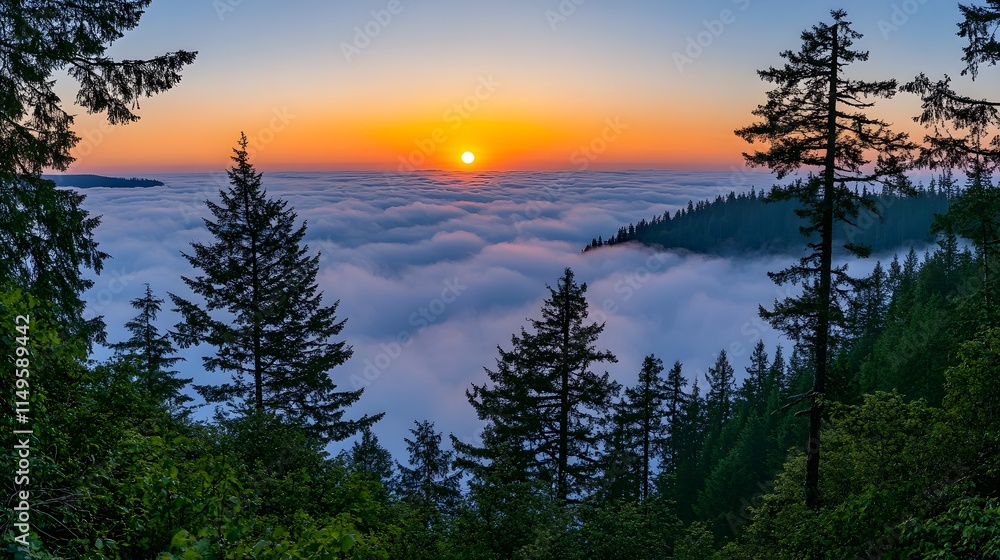 Obraz premium Beautiful sunrise above the clouds, a breathtaking sky, dreamy clouds, a cinematic scene, perfect for photography, captured in a wide-angle shot. 
