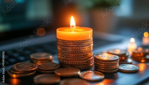 Golden candlestick investment chart, financial growth, wealth creation, stock exchange trading, success in business finance photo