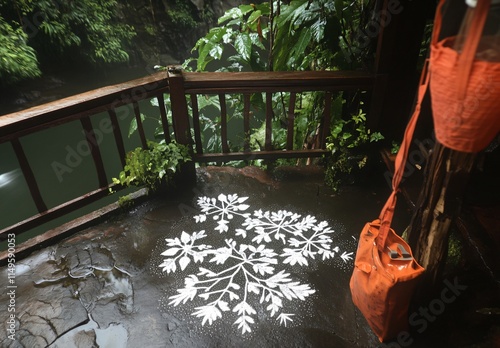 Rainforest Balcony White Floral Rangoli Design photo