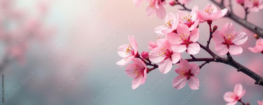 Delicate tree with blooming flowers in pastel hues, soft petals, peaceful haven Delicate tree with blooming flowers in pastel hues, soft petals, peaceful haven