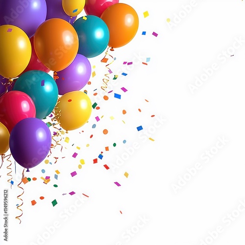 Birthday Celebration with Colorful Balloons, Confetti, and Streamers for Kids' Party Decorations