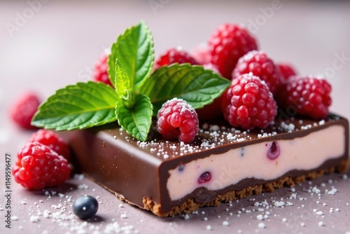 Minty freshness paired with luscious berries and dark chocolate, dessert, sweet treat, refreshing flavor photo