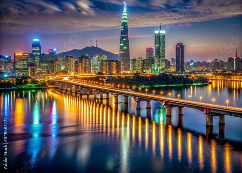 Seoul South Korea Night Skyline - Vibrant Cityscape at Dusk, Stunning Low Light Photography