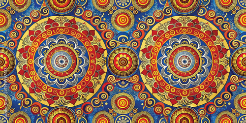 Vibrant mandala pattern featuring rich colors and intricate designs.