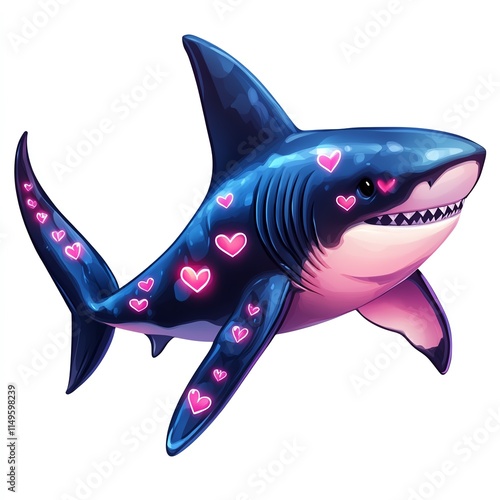 A playful shark with hearts, representing fun and love in the ocean. photo