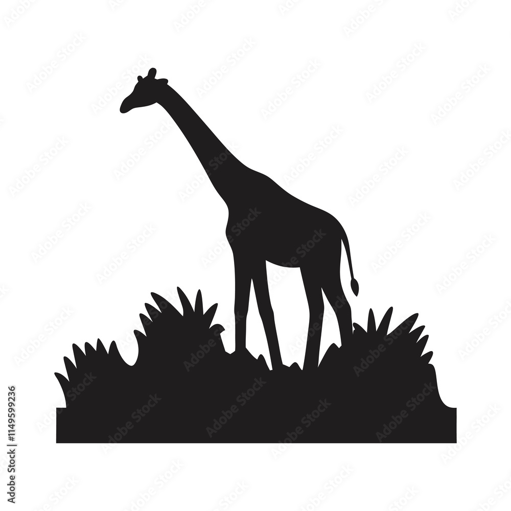 Fototapeta premium Long-Necked Giraffe Silhouette – High-Quality Wildlife Clipart 