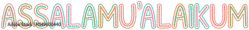 Assalamualaikum Islamic Word with dash outline and dot decorative in the text