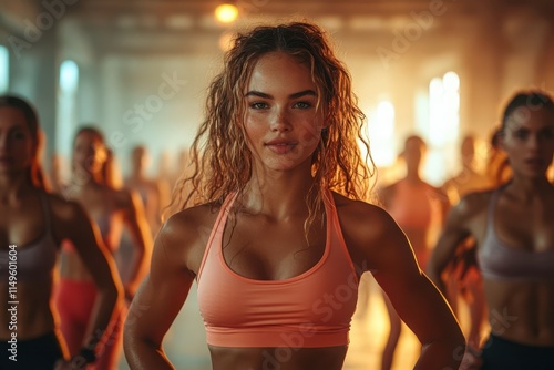 Confident Female Athlete in Fitness Class Setting