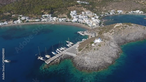 Aerial view of Kapsali village in Kythira. Aerial panoramic view of the seaside village named Kapsali in Kythira island, Greece