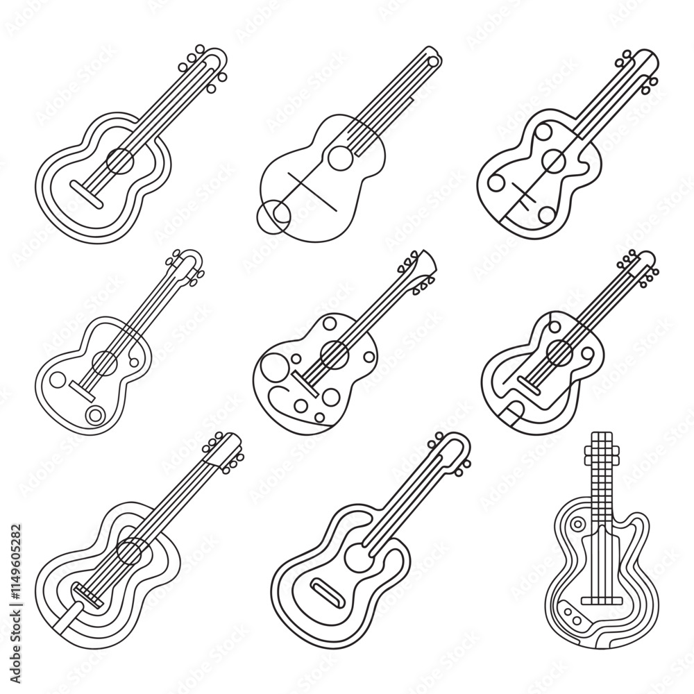 Fototapeta premium electric guitar line vector illustration, isolated on white background.top view