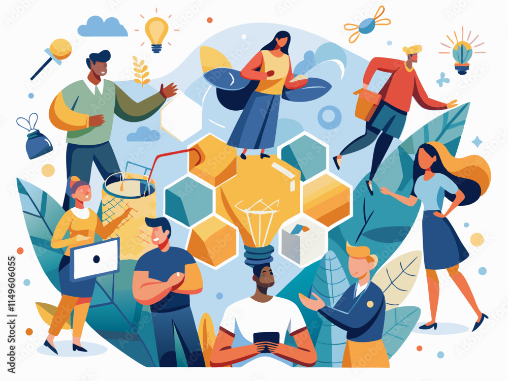 A hive of activity as ideas take flight. This image depicts a group of people engaged in lively discussion, emphasizing the dynamic and energetic atmosphere. A hive of activity as ideas take flight. This image depicts a group of people engaged in lively discussion, emphasizing the dynamic and energetic atmosphere.