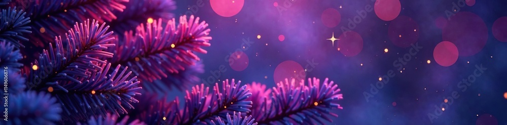 Glowing purple conifer with twinkling strands, abstract, glow Glowing purple conifer with twinkling strands, abstract, glow