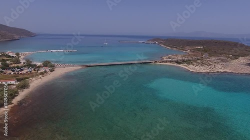 Port of Diakofti in Kythira. Aerial view while approaching the port of Diakofti in Kythira island, Greece