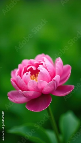 Soft focus image of blooming peony against a lush green background, blossoms, blossoming, herbaceous