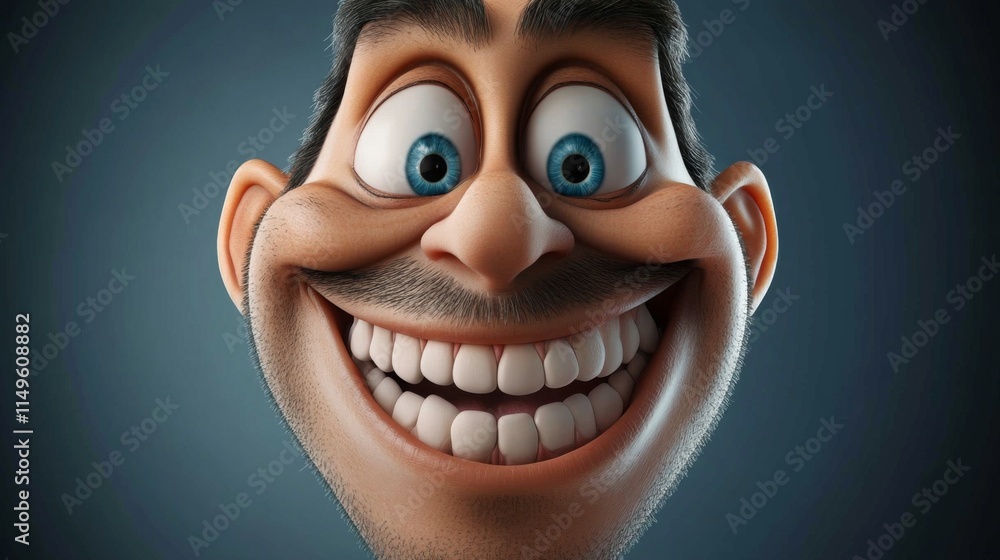 Naklejka premium Brightly animated character with a huge smile and expressive eyes exuding joy in a vibrant digital artwork