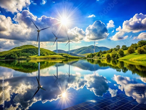 Serene Mountain Lake with Green Energy: Silhouette Photography