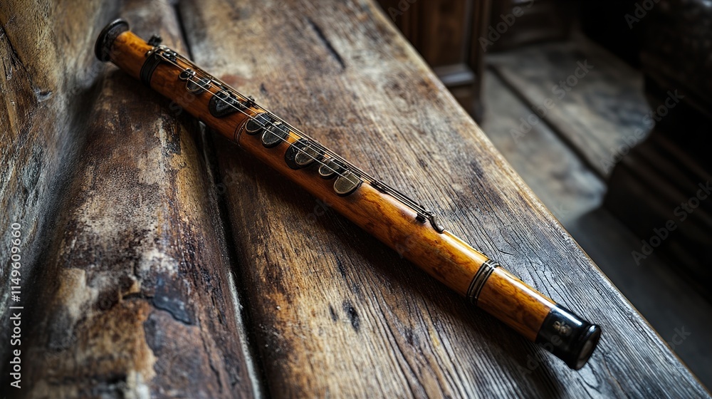 Obraz premium Antique Wooden Flute: A Vintage Musical Instrument
