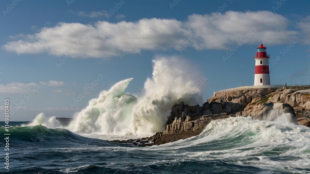 Obraz premium Wave Crashing Against Lighthouse
