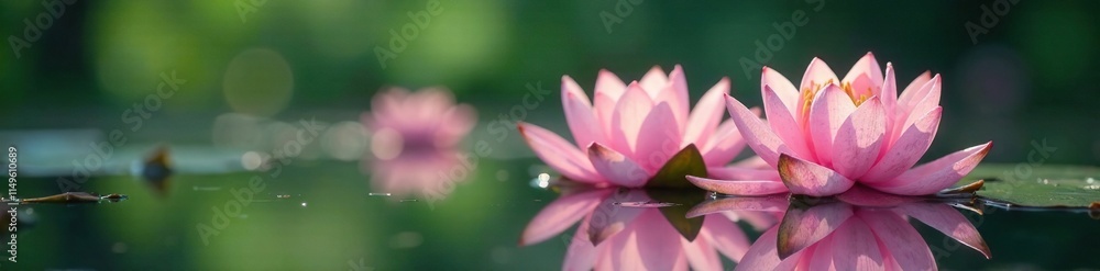 Delicate pink water lilies on a tranquil pond, delicate, water lilies, reflection Delicate pink water lilies on a tranquil pond, delicate, water lilies, reflection