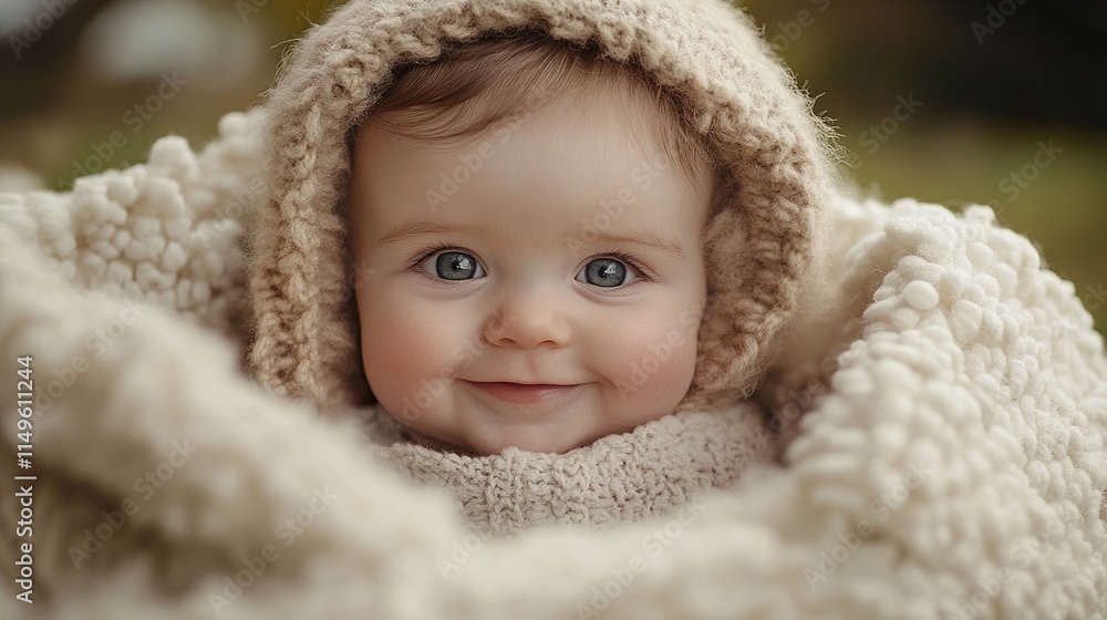 Adorable Baby in Knitted Blanket: A Sweet and Charming Portrait Adorable Baby in Knitted Blanket: A Sweet and Charming Portrait