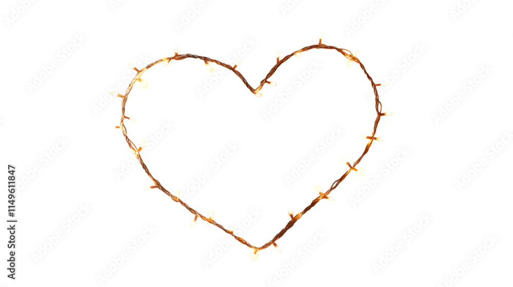 Romantic string lights in a heart shape, isolated on transparent Romantic string lights in a heart shape, isolated on transparent