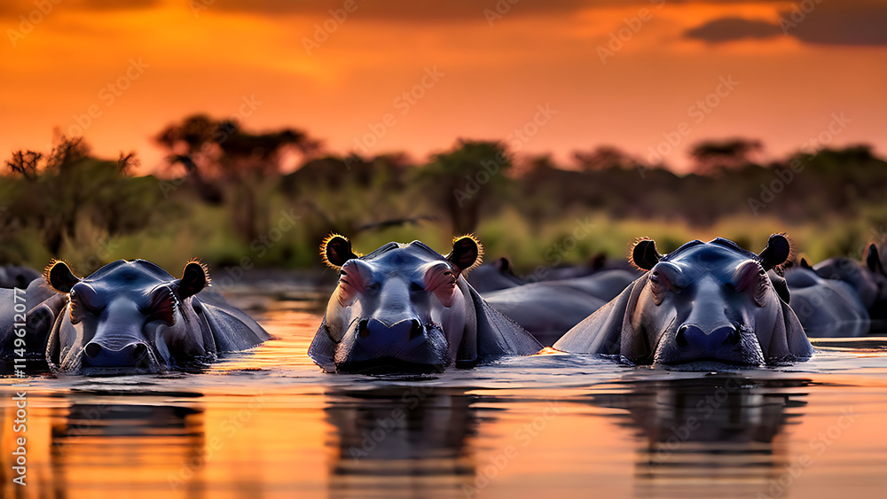 custom made wallpaper toronto digitalHippo splashing in water at sunset.
