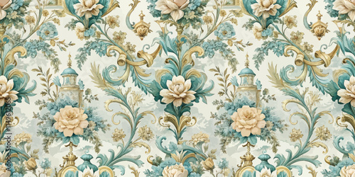 Elegant floral wallpaper design featuring soft pastels and intricate details.
