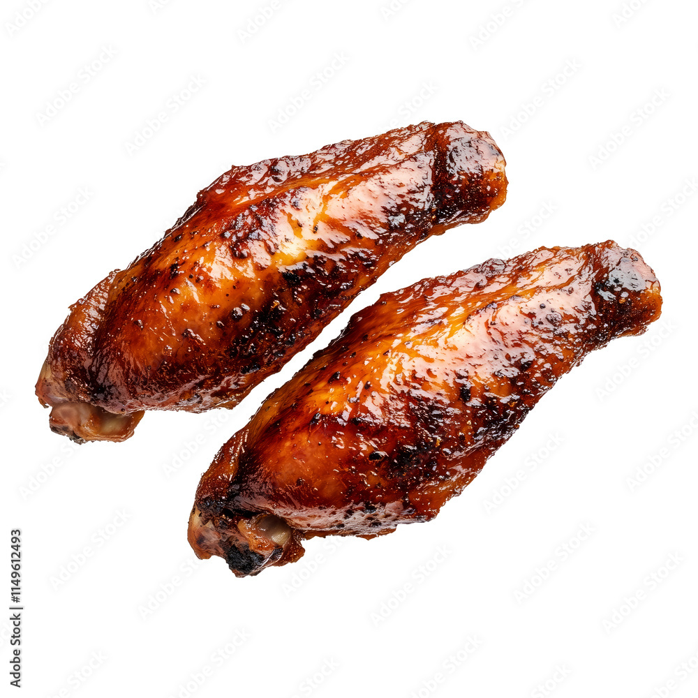 Grilled duck wings seasoned with spices and herbs, isolated on white transparent background. Concept of delicious roasted food Grilled duck wings seasoned with spices and herbs, isolated on white transparent background. Concept of delicious roasted food