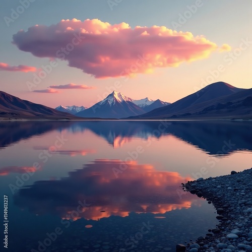 Softly glowing sky with lenticular clouds above Mono Lake at twilight, surreal, ethereal, lakes photo