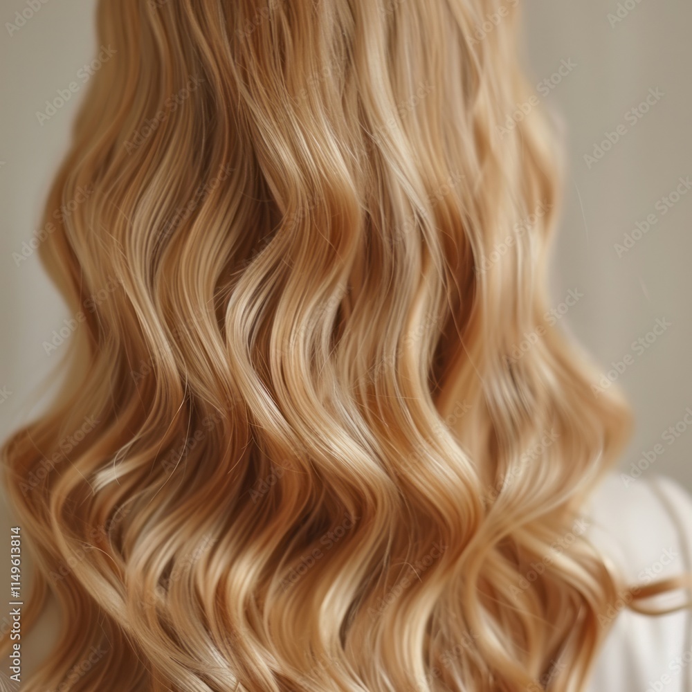 Naklejka premium Light wavy blonde hair. Back view. Clear wavy hair lines. Close-up. 