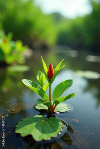 Invasive Black Rampion Phyteuma Nigrum seedlings in wetland environment, black rampion phyteuma nigrum, environmental issue photo