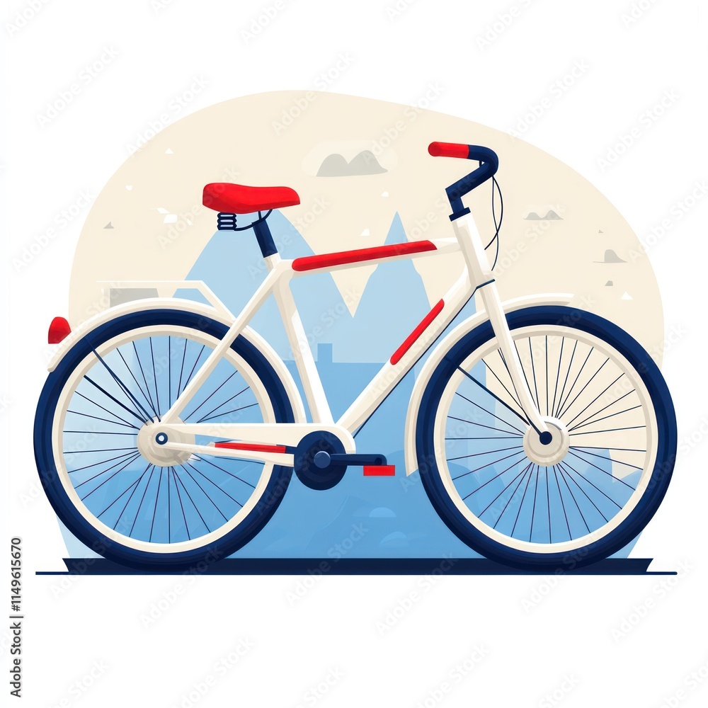 Fototapeta premium Classic White Bicycle With Red Accents Against A Scenic Background