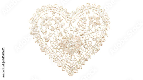 A vintage lace heart doily design, isolated on white 