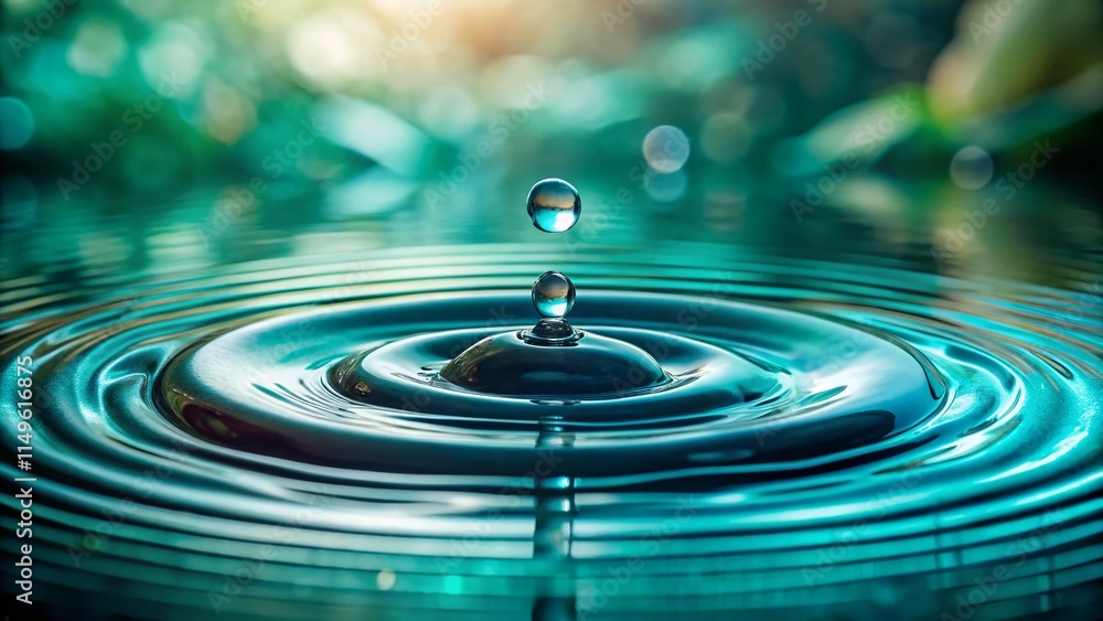 Serene Teal Stone: Water Droplets & Ripple Effect - Peaceful Nature Stock Photo Serene Teal Stone: Water Droplets & Ripple Effect - Peaceful Nature Stock Photo