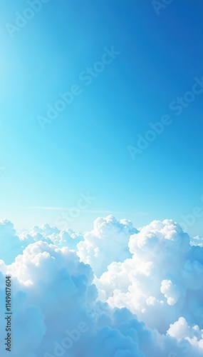 Soft gradient blue sky with fluffy white clouds, expansive, gradient