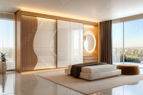 Sleek Minimalist Bedroom Wardrobe with Glossy Sliding Doors