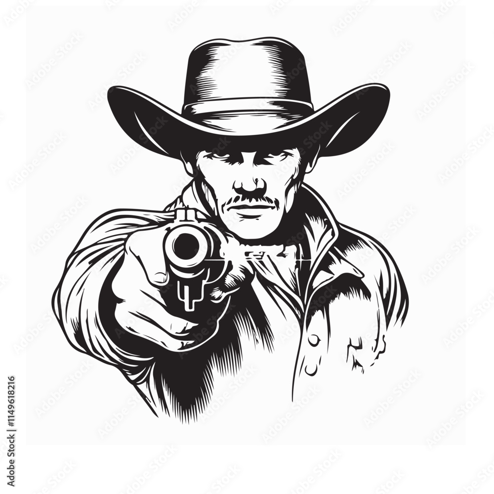 Cowboy Aiming a Gun Image vector isolated on white background.