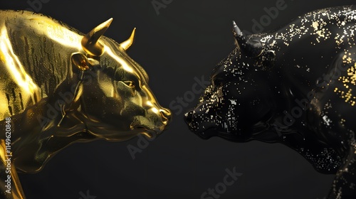 Golden Bull and Black Bull Symbols of Market Competition and Strength photo